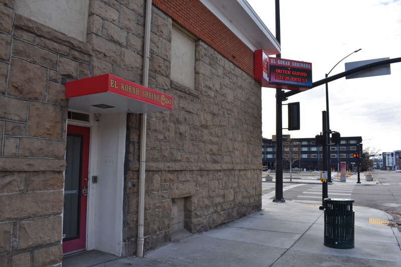 The El Korah Shrine building (1914) in Boise, Idaho, is built of Boise sandstone and brick.