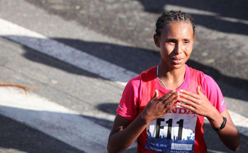Fatuma Sado of Ethiopia seconds after winning the 2012 LA Marathon. Related photo post: &amp;lt;a href="http://michaeldorausch.com/2012-los-angeles-marathon-winner-photos/" rel="nofollow"&amp;gt;2012 Los Angeles Marathon Winner Photos&amp;lt;/a&amp;gt;