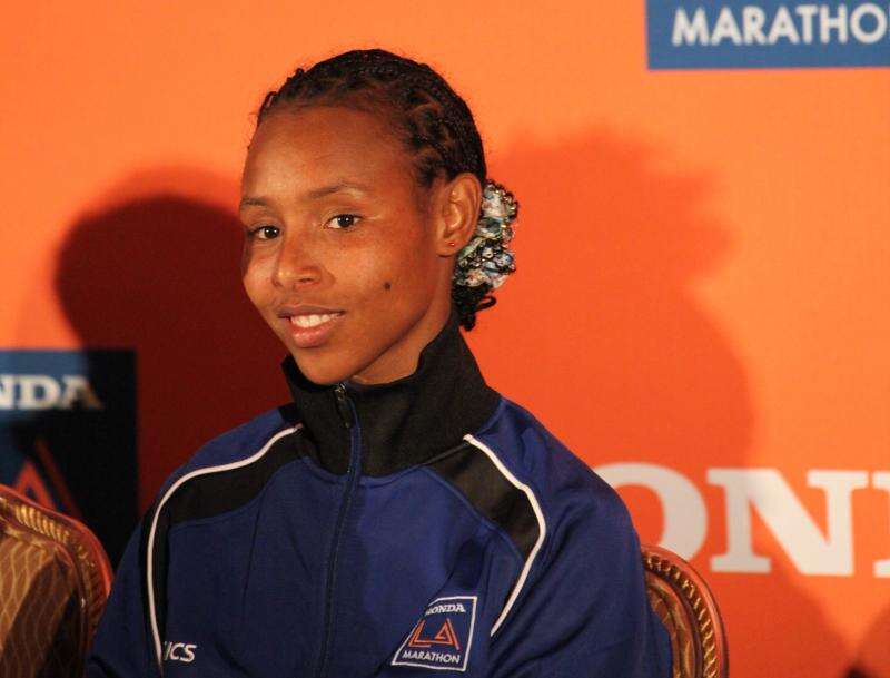 Fatuma Sado answers questions from reporters after winning the 2012 Honda LA Marathon in Los Angeles, CA. Related photo post: &amp;lt;a href="http://michaeldorausch.com/2012-los-angeles-marathon-winner-photos/" rel="nofollow"&amp;gt;2012 Los Angeles Marathon