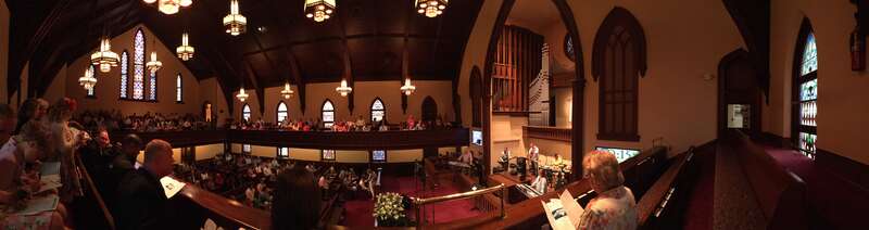 Worship service at First Baptist Church of Wilmington, North Carolina.