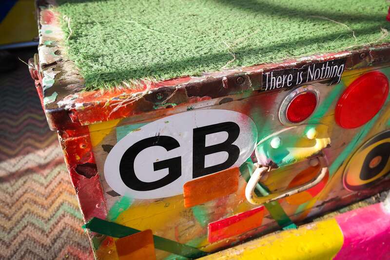 The current incarnation of Ken Kesey's bus, Further, photographed at the Springfield's Kesey exhibit in Springfield, Oregon