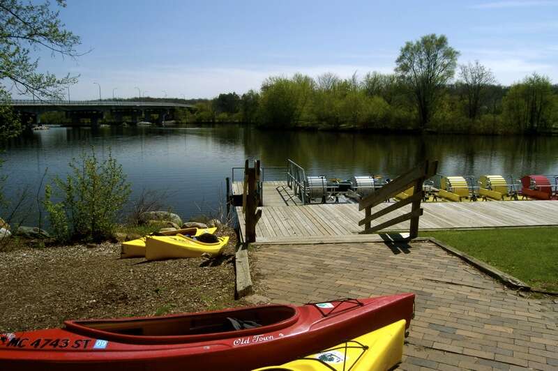 Boat docks at the Gallup Park Canoe Livery, Ann Arbor, Michigan