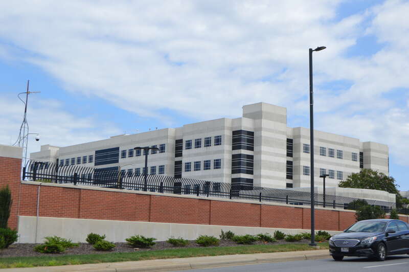 Front and western side of the current Gaston County Courthouse, located along Long Avenue (North Carolina Highway 7) at 325 N. Marietta Street in Gastonia, North Carolina, United States.
