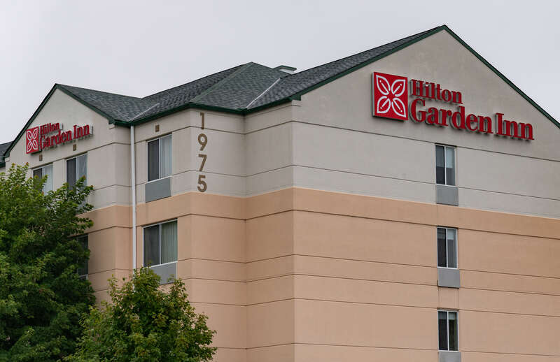 The Hilton Garden Inn hotel building at 1975 Rahncliff Court in Eagan, Minnesota.