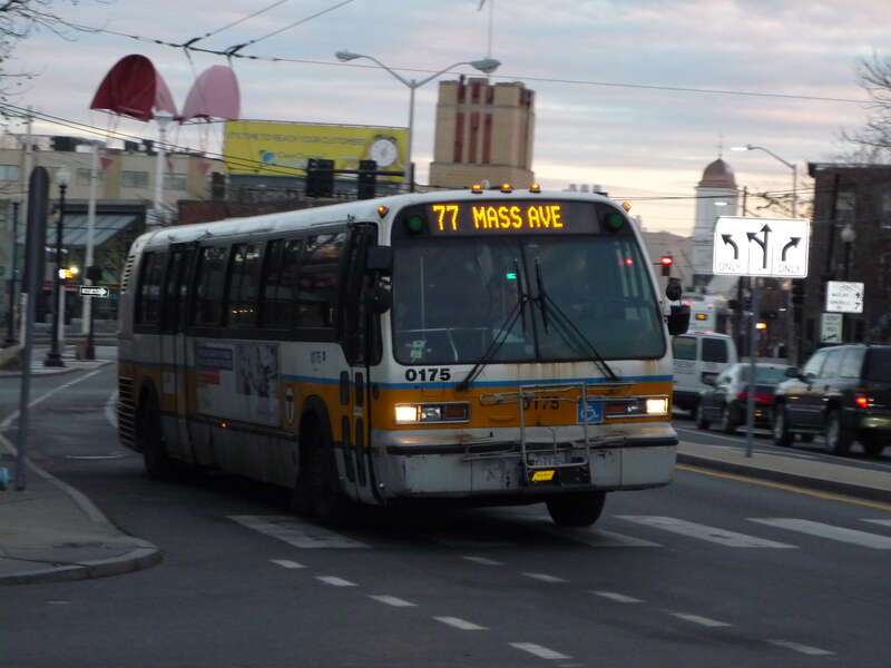A route 77 bus at Porter Square in 2015