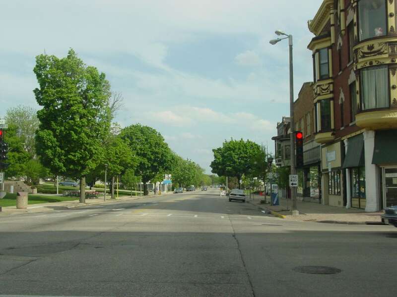 Looking across Court Street and further down Main Street headed towards things like the Hedberg Public Library.