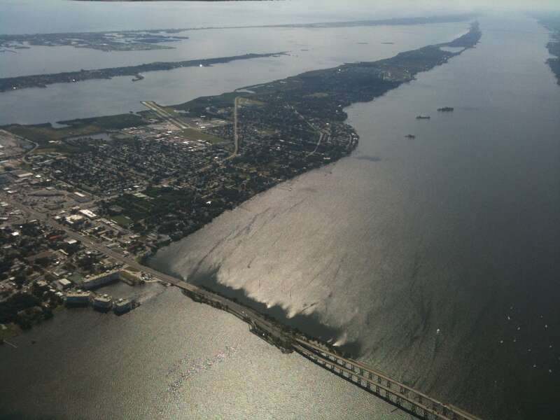 Photograph of Merritt Island, FL from an altitude of about 4,000 feet from a Cessna 172. Merritt Island Airport is in the center.