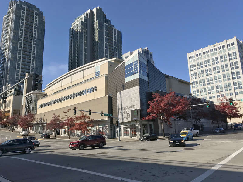 Meydenbauer Center (with the buildings of The Bravern complex in the background), Bellevue, Washington, USA.