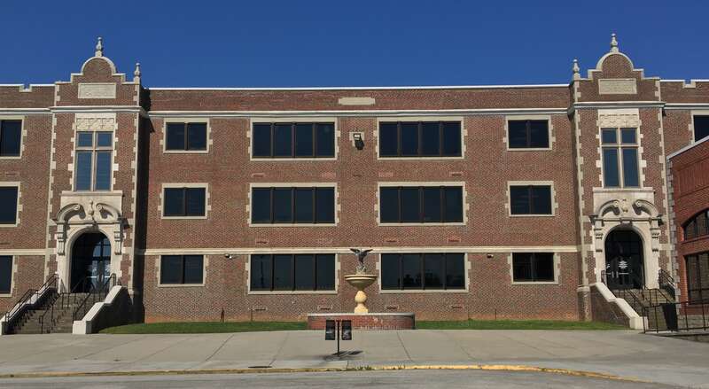 The front of Morristown-Hamblen High School East on 1 Hurricane Lane in Morristown, Tennessee in May 2020.