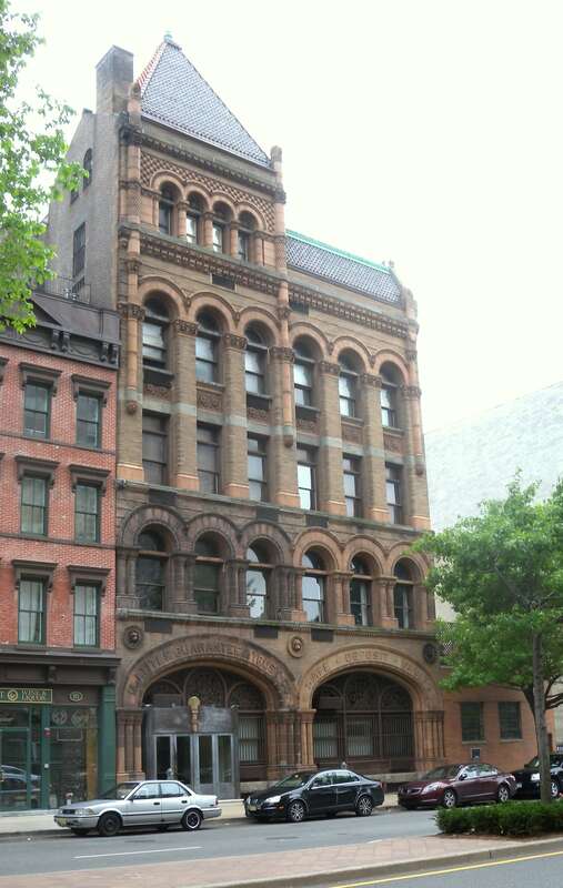 Looking south at N.J. Guarantee &amp;amp; Trust building on a cloudy morning.