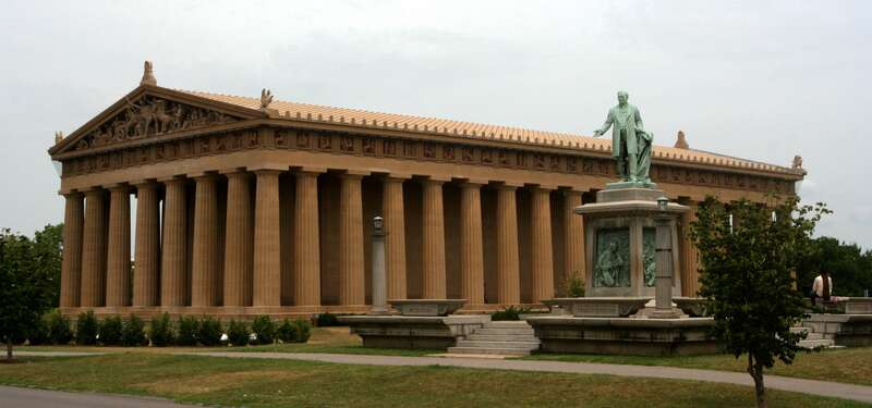 The Nashville Parthenon (and unidentified statue), viewed from the south.