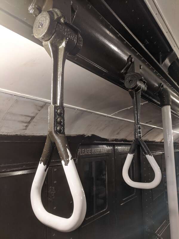 Passenger hangers for a New York City Subway car in the New York State Museum