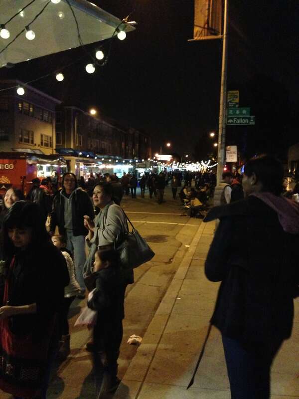 Off the Grid party. Food trucks on the street outside the Oakland Museum of California. Stumbled upon this on our way home!
