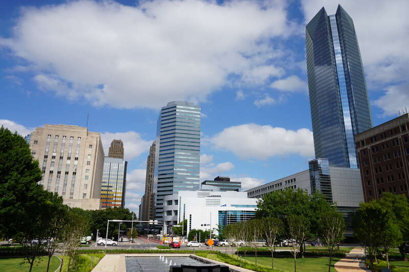 A view of the Oklahoma City skyline from the Municipal Building in Oklahoma City, Oklahoma (United States).