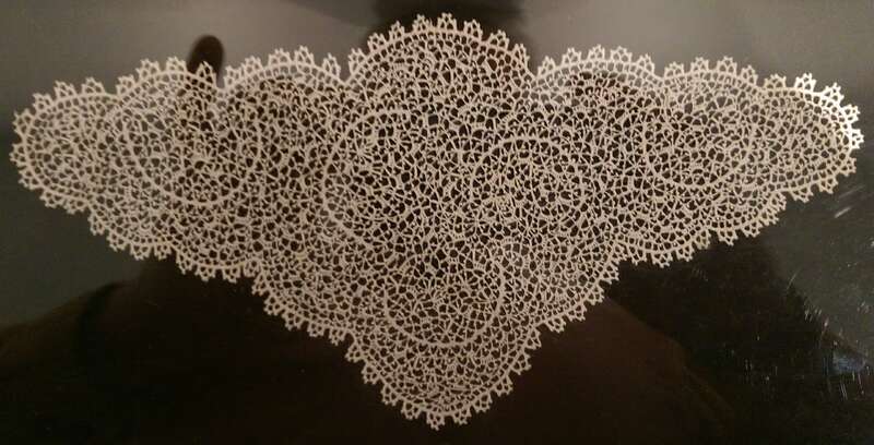 19th century cotton crochet from Orvieto, Unbria,  Italy on display at the Berkeley Art Museum Pacific Film Archive. Photo by Jim Heaphy.