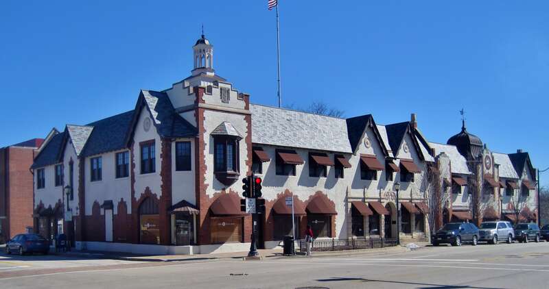 The Public Service Building in Libertyville (1928). It was designed by Hermann V. von Holst, best known for leading Frank Lloyd Wright's architectural practice while Wright was overseas with Mamah Cheney. It was built for Sameul Insull, who moved to