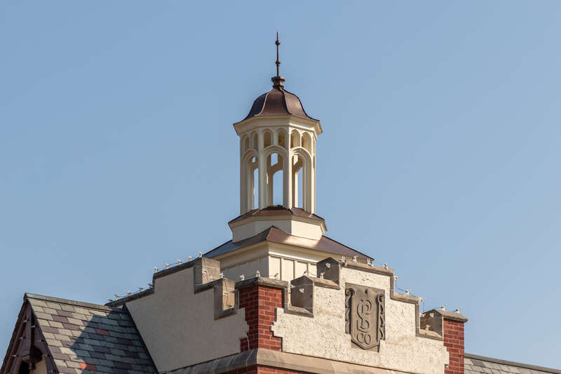 The Public Service Building in Libertyville (1928). It was designed by Hermann V. von Holst, best known for leading Frank Lloyd Wright's architectural practice while Wright was overseas with Mamah Cheney. It was built for Sameul Insull, who moved to