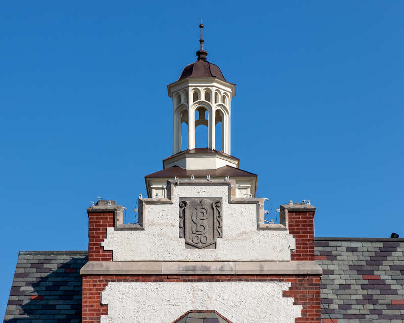 The Public Service Building in Libertyville (1928). It was designed by Hermann V. von Holst, best known for leading Frank Lloyd Wright's architectural practice while Wright was overseas with Mamah Cheney. It was built for Sameul Insull, who moved to
