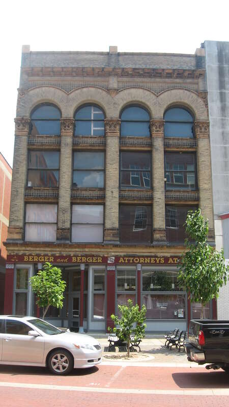Front of the Ridgway Building, located at 313-315 Main Street in Evansville, Indiana, United States.  Built in 1857, it is listed on the National Register of Historic Places.