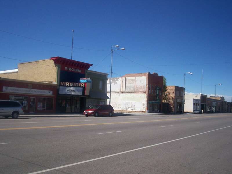 This is the main road that runs through Shelley, ID.  It's just a few stores.  You can see the old Virginia Theater, now renovated and home to community theater projects.
