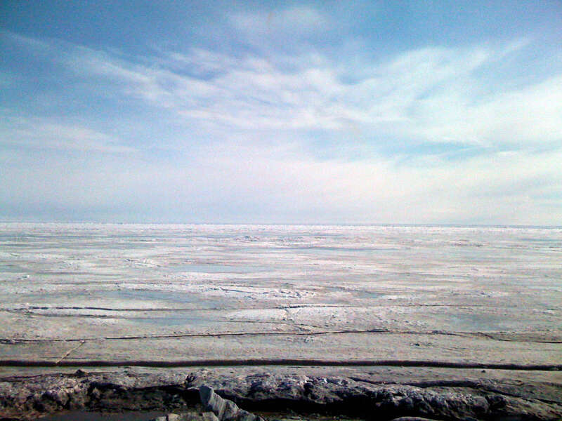 As the days get much, much longer the days get warmer too and the sea ice begins to melt. The shorefast ice near Bering Land Bridge Headquarters is still reaching about a half mile out.