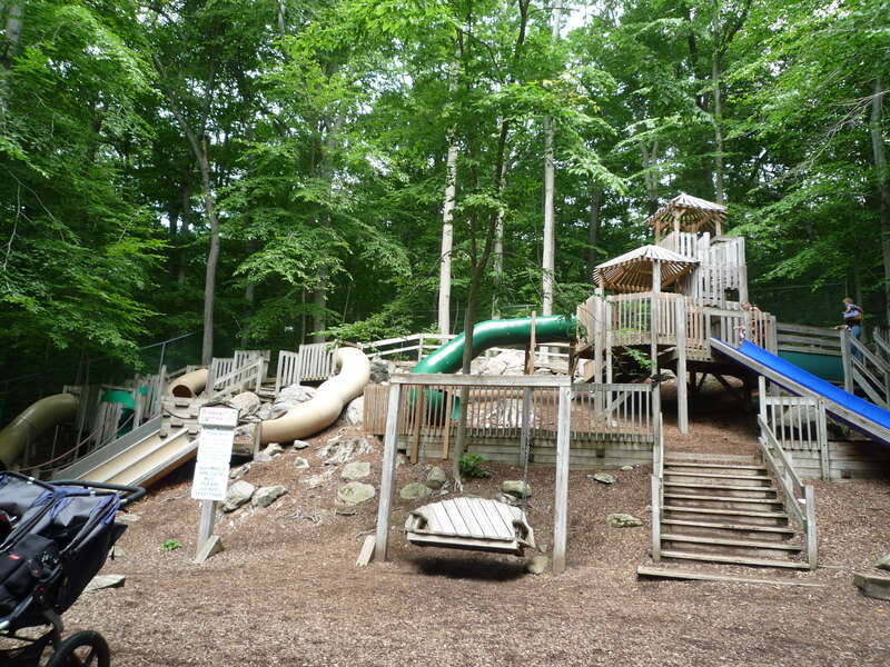Large playground, mostly wood