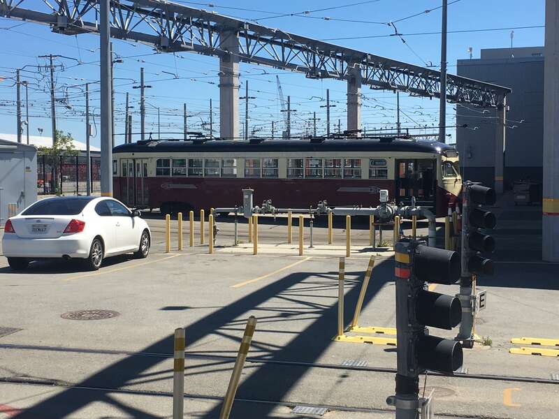 Streetcar #1007 at Muni Metro East in April 2017