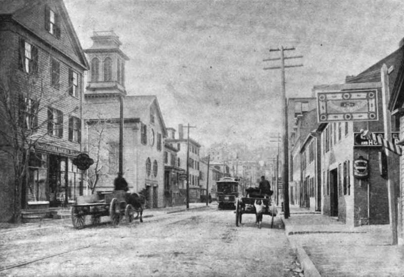 Thomas Street in Worcester around 1895. The streetcar is likely on the Laurel Hill line.
