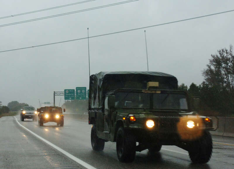 Virginia National Guard soldiers from Troop B, 2nd Squadron, 183rd Cavalry Regiment, 116th Infantry Brigade Combat Team conduct reconnaissance patrols in support of Hurricane Sandy operations Oct. 29, 2012, in Suffolk, Va. The Virginia National Guard