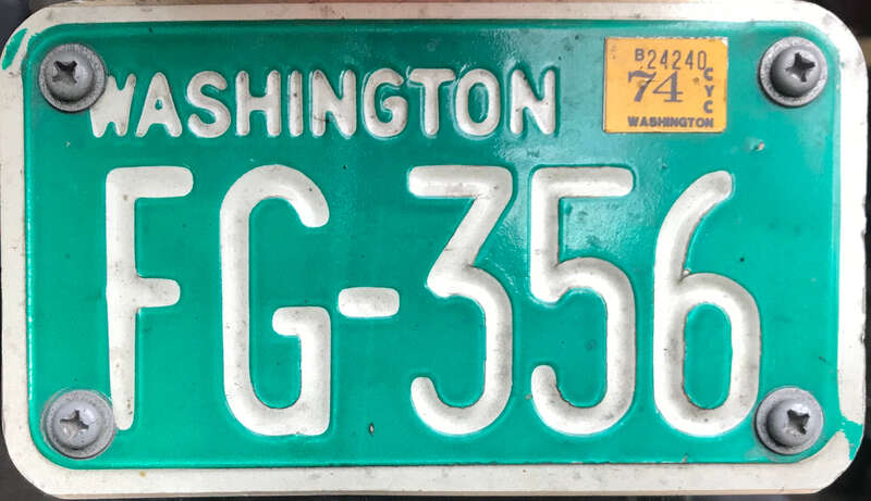 Washington state license plate for a motorcycle, format issued between 1968 - 1976