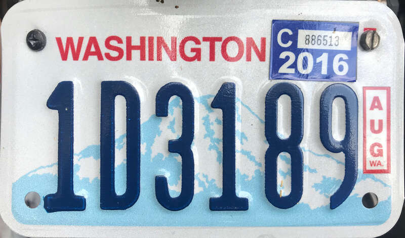 Washington state license plate for a motorcycle, format issued from 1999 - present