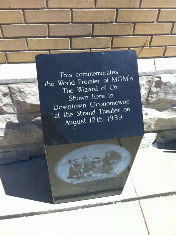 A memorial commemorating the premiere of Wizard of Oz at the Strand Theater in Oconomowoc, Wisconsin, created by Justin W. Hutter