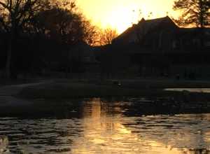 View over the pond at sunset in Avondale Park in Birmingham, AL. Avondale Park Historic District