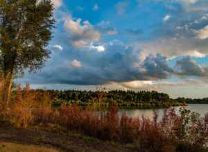 The sun sets over Big Woods Lake, as seen from the Big Woods Lake Campground in Cedar Falls, Iowa.
