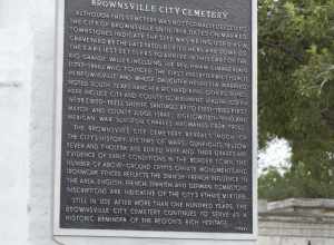 Sign at gate of Brownsville City Cemetery in Brownsville Texas. Listed on the NRHP.