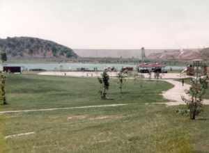 A picture of the dedication ceremony for the damn in Carbon Canyon Regional Park in California.