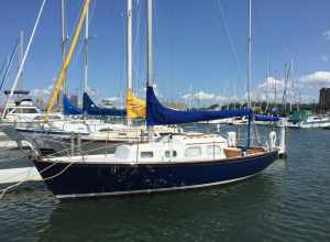 A photograph of Curlew taken in the summer 2017 at Edgewater Yacht Club in Cleveland, Ohio