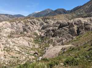The Devil's Punchbowl formation in Pearblossom, California, viewed from above in April 2023.