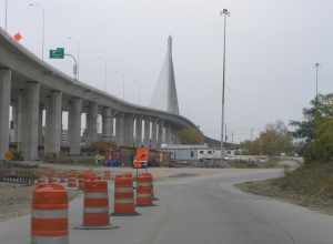 Veterans' Glass City Skyway (I-280) over the Maumee River in Toledo, Ohio.