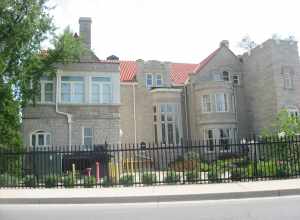 Front of the Edmund B. and Bertha Ball House, located at 400 Minnetrista Boulevard in Muncie, Indiana, United States.  Built in 1907, it is part of the Minnetrista Boulevard Historic District, a historic district that is listed on the National