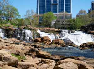 Greenville Falls Park On The Reedy River. Taken on 2021-04-25 with a FujiFilm XT-3 and Fuji XF 35mm f1.4 R lens.