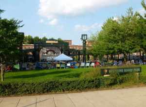 A pavillion for a performance in the Lowell Summer Music Series at Boarding House Park.  Located at 40 French Street, Lowell, Massachusetts.