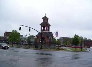 This is my 2008 photo of Market Square in Woonsocket, Rhode Island.