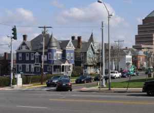 Houses on the east side of Broad Street, Middletown, Connecticut near Washington Street (Connecticut Route 66). The first two are contributing properties of the Washington Street Historic District (NRHP reference number 85001018), and the others of