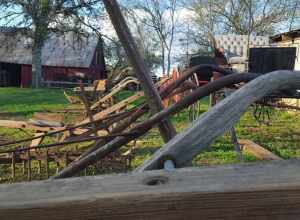 Pioneer farming equipment on the grounds of the Old Settlers Association, Georgetown, Texas.