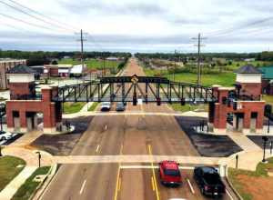 The city of Southaven's Snowden District pedestrian bridge looking toward the city of Memphis two-miles to the north. Completed in early 2022 the bridge carries foot traffic from Snowden Park's numerous ballfields, recreational facilities and