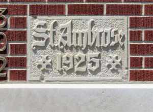 St. Ambrose Catholic Church cornerstone in Milan, Illinois.