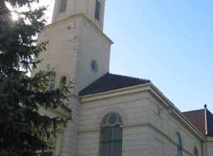 Front and northern side of the former St. Ladislaus' Catholic Church (now Shiloh Missionary Baptist Church), located at 2908 Wood Avenue in Lorain, Ohio, United States.  Built in 1904, it is listed on the National Register of Historic Places.