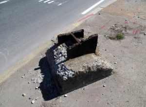 A stump of steel upright from the former Sullivan station, seen in April 2017