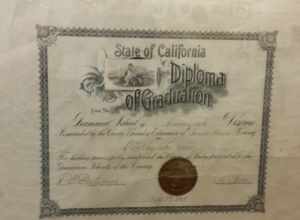 1909 diploma for a graduate of the Sunnyvale Grammar School on display at the en:Sunnyvale Heritage Park Museum